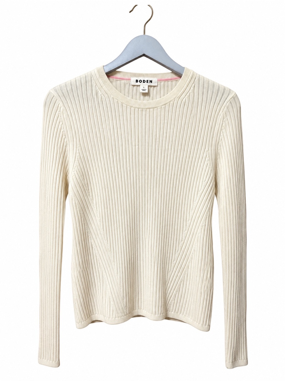 Boden 100% Merino Wool Ribbed Crew Neck Sweater Cream L